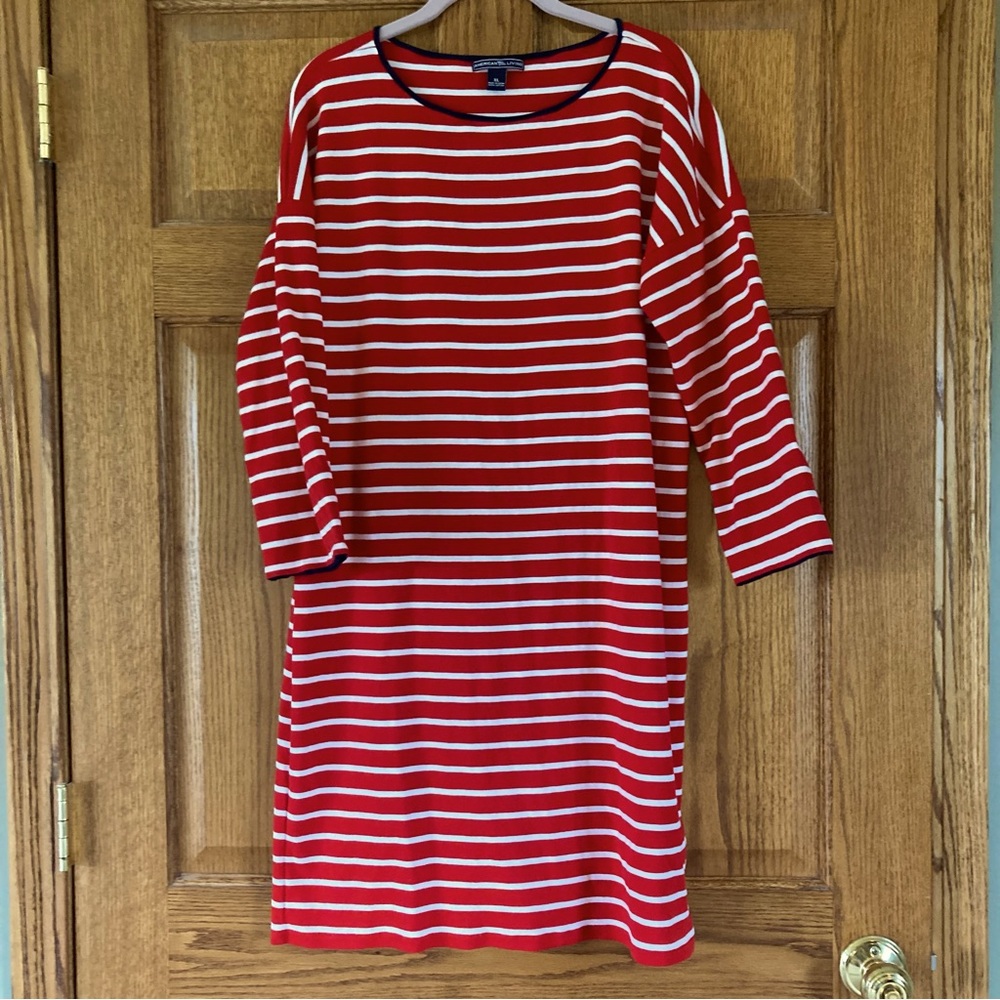 American Living Striped Red and White Long Sleeve Dress XL